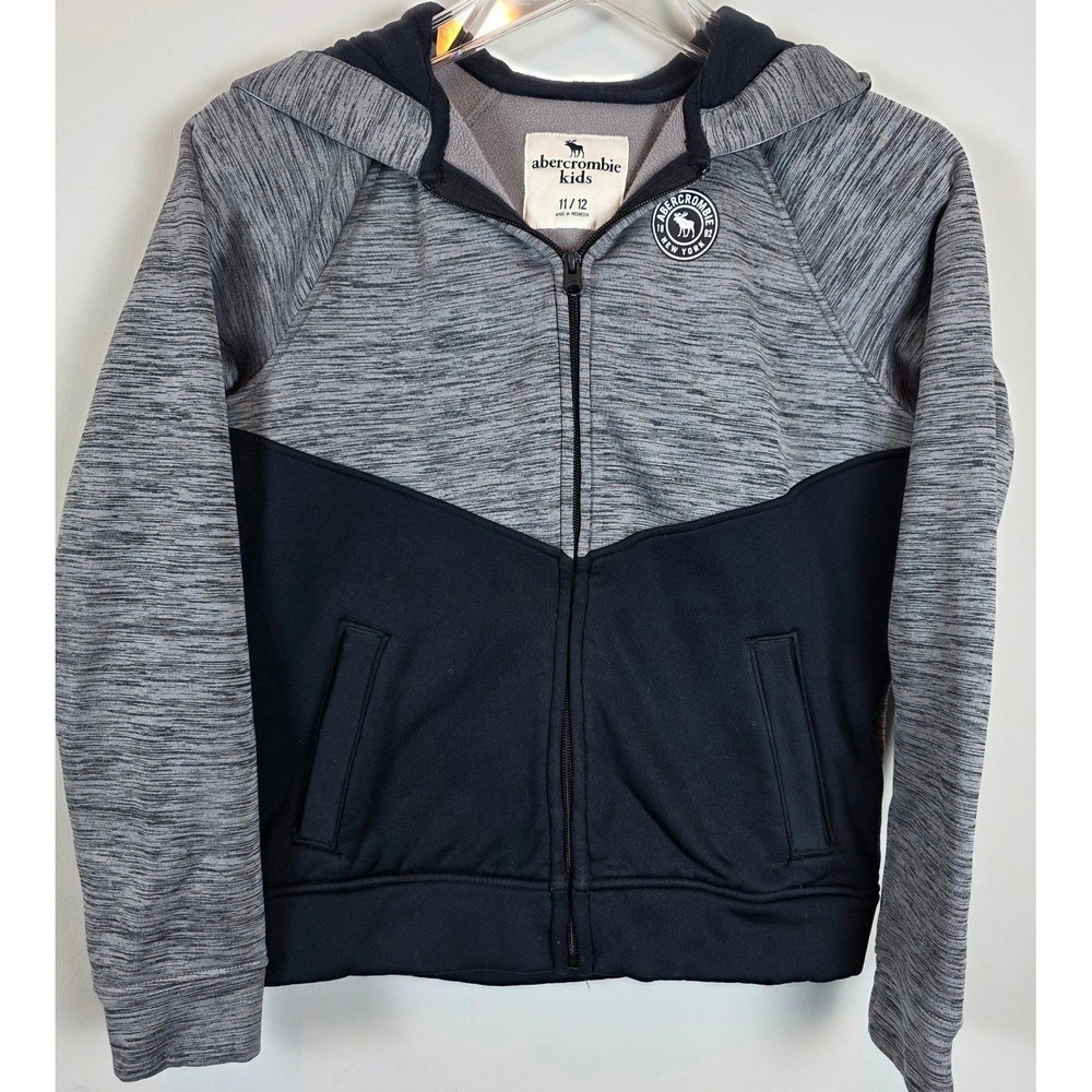 Abercrombie Kids Zip Up Hoodie Gray‎ Black Color Block Size 11 12